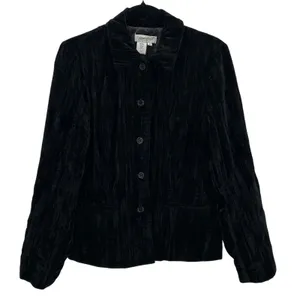 VTG Coldwater Creek Black Crushed Velvet Textured Whimsigoth Blazer Jacket Med‎ thumbnail 1
