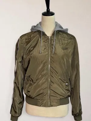 Outer Edge Olive Green Bomber Jacket with Gray Hood thumbnail 3