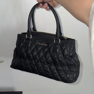 Vera Bradley Black Quilted Leather Satchel Floral Lining Shoulder Bag Classy thumbnail 6
