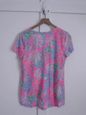 Lilly Pulitzer Pink Multicolor Floral V-Neck Short Sleeve Etta Top thumbnail 3