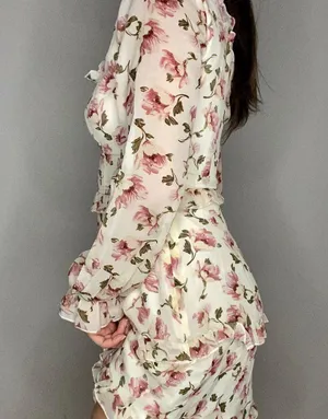 Missguided lace up ruffle dress floral NWT thumbnail 2