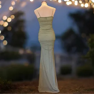 Windsor Shimmering Desire Sage Rhinestone Ruched Mesh Formal Dress XS thumbnail 3