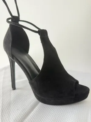 Black Suede Lace-Up Peep Toe Stilettos thumbnail 3
