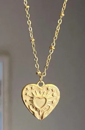 Handmade gold tone stainless steel celestial whimsical boho heart necklace🌟 thumbnail 1