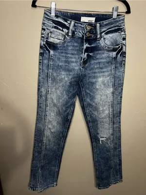 Vervet‎ High Rise Slim Straight Ankle Slit Crop Acid Wash Distressed Jeans thumbnail 2