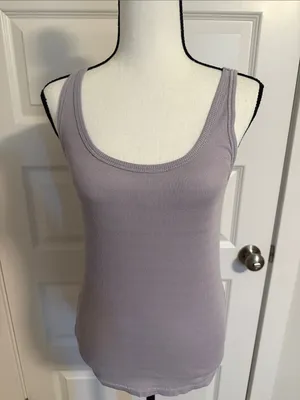 Loft| Women's Ribbed Scoop Neck Tank Top - Lavender with Light Silver Stripes thumbnail 1