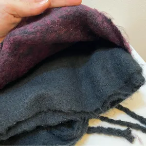 BP Nordstrom NEW Brushed Fringe Scarf & Fingerless Gloves Set Burgundy/Black thumbnail 5