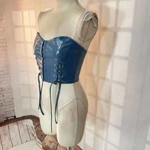 🔥🔥 5/$25 sale 🔥🔥 Tic Toc Light Blue Patent Leather Lace Up High Key Flirt Corset thumbnail 4