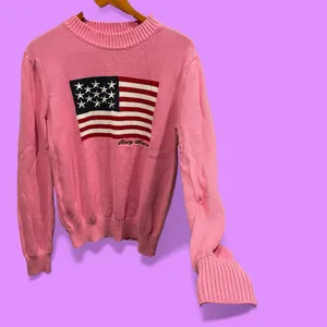 Cute cotton candy pinky american flag Simply Southern chunky sweater USA ‘Merica thumbnail 3