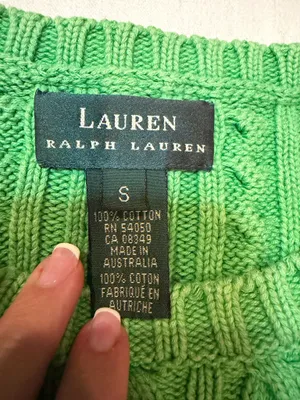 Lauren Ralph Lauren Green Cable Knit Crest Sweater 100% Cotton Size Small thumbnail 4