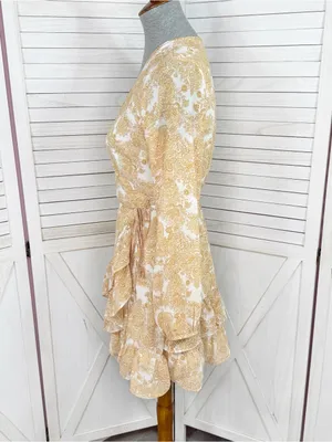 Jun‎ & Ivy by Francesca's Floral Boho Ruffle Wrap Mini Dress Yellow Cream Small thumbnail 2