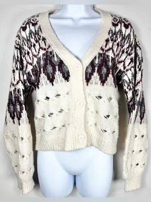 Steve Madden - Irisa Fair Isle Cable Knit Cardigan Size XS thumbnail 3