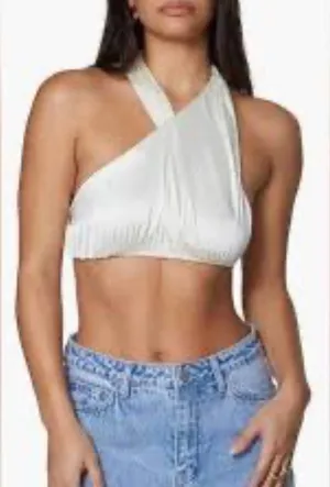 NWT Danielle Bernstein WeWoreWhat Satin Stretch Charmeuse Halter Top Ivory M thumbnail 1