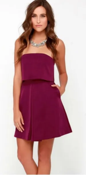 Anthropologie Keepsake Strapless Mini Cocktail Party Dress Red Plum XS 2860 thumbnail 1