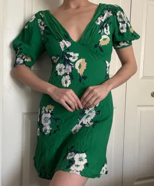 Free People Green Garden Party Mini Floral Summer Dress thumbnail 1