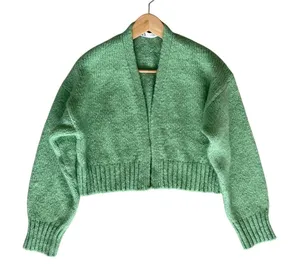 Zara Knit Sweater Open Front Long Sleeve Cardigan Size Small Green thumbnail 1
