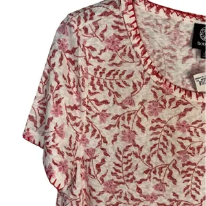 Bobeau Womens Floral Print Knit Top Scoop Neck Short Sleeve Ivory Size L thumbnail 4