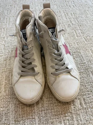 Vintage Havana White High-Top Sneakers with Pink Star and Silver Glitter Heel thumbnail 2