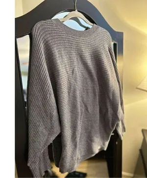 NEW Oversized Sweater Batwing Ribbed Knit Dolman Pullover S Gray thumbnail 1