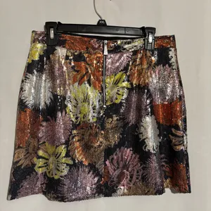 ZARA Basic size L Floral Sequin Multicolor Lined Mini Skirt thumbnail 2
