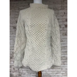 Vtg Hand Knits Cable Sweater Cream Irish Wool Aran Fisherman M thumbnail 2
