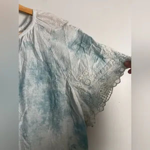 Anthropologie Olivia Embroidered Lace Tie Dye Blouse Womans large Short Sleeve thumbnail 6