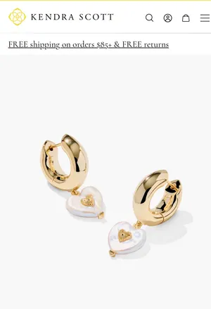 BNWT Kendra Scott Sasha Heart in Gold Huggies w/Pearl Heart Charm $90 thumbnail 1