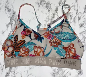 Victoria's Secret PINK Gray Floral Ultimate Lightly Lined Sports Bra Medium thumbnail 1