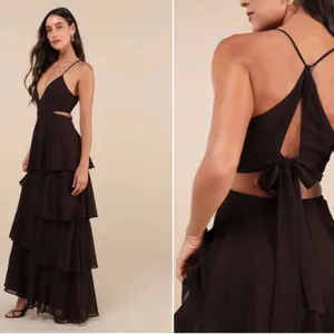 LULUS Prom Wedding Bridesmaid Sexy Tiered Ruffles Elegant Flowy Maxi Dress thumbnail 4