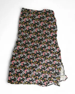 LOFT black floral midi skirt with daisy print | Fall | Slit | Elastic Waist xs thumbnail 1