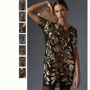 Anthropologie Short-Sleeve Sheer Embellished Mini Dress thumbnail 3