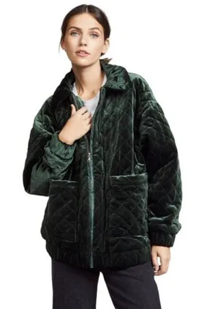 I.AM.GIA Contraband Quilted Velour Puffer L Green Oversized Bomber thumbnail 1