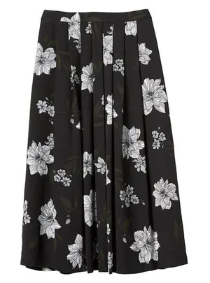 NWT Womens Size 6 Banana Republic Black Print Pleated Button-Front Midi Skirt thumbnail 1