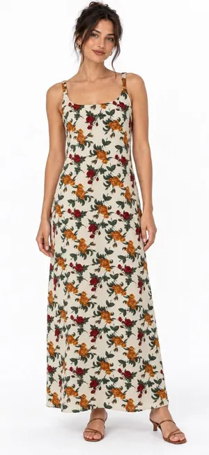 Vintage ‘90s Temper Ivory Rose Print Sleeveless Maxi Dress thumbnail 1