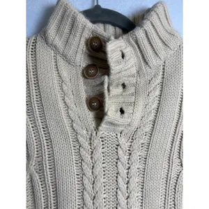 Guess Los Angeles Womens Cream Cable Knit Mock Neck Button Sweater Size M thumbnail 5