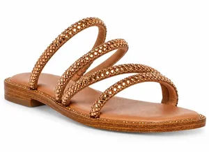 Steve Madden Bronze Beaded Strappy Slide Sandals Boho Glam Resort Summer Size 7 thumbnail 1
