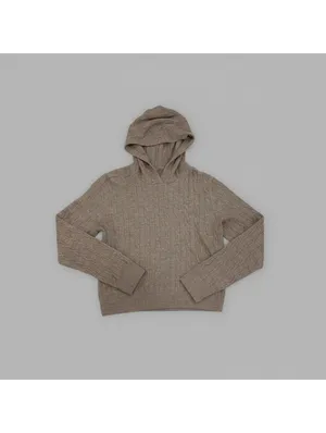 Uniqlo Women's Heather Brown Cable Knit Hoodie Sweater Granola Cottage Pullover thumbnail 2