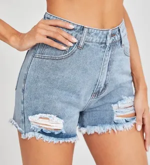 SheIn High Waist Ripped Raw Hem Denim Shorts thumbnail 3