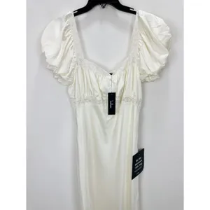 Lulus Catherine Ivory Satin Puff Sleeve Slip Midi Dress Romantic Cocktail L NWT thumbnail 7