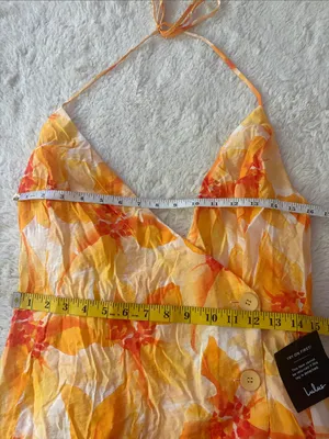 Lulus Prue Orange Floral Halter Mini Dress Size large Sleeveless V Neck Vacation thumbnail 8