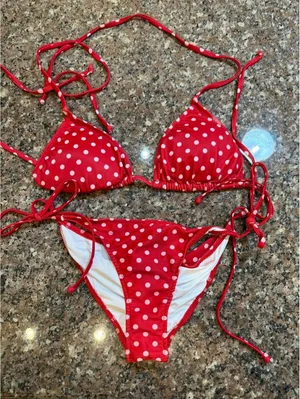 Doll & Co Red Polka Dot Bikini Set Made in USA. NEVER WORN thumbnail 1