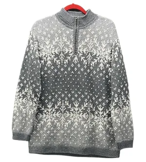 Vintage Fair Isle Snowflakes Sweater‎ Gray Small thumbnail 1