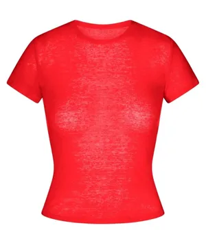Skims Sheer Rib T-Shirt in Carmine Red NWT MEDIUM (C4) thumbnail 1