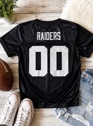 NFL Team Apparel Women Raiders V Neck Jersey Black Gray 00 Vegas Football M thumbnail 1