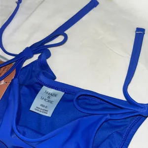 New Shade & Shore Bikini Bottom Low Rise High Leg Medium Cover Blue Ties XS thumbnail 3