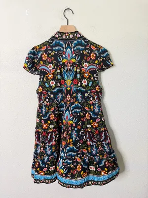 Alice + Olivia‎ Meeko Embroidered Tiered Floral Print Crepe Mini Shirt Dress 4 thumbnail 8
