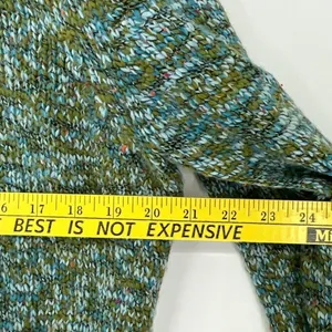 ONE GIRL WHO Sweater Women's M/L‎ Green Blue Flecked Ribbed One Button Cardigan thumbnail 9