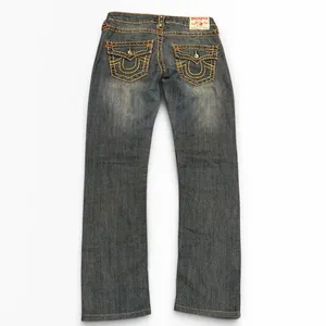 True Religion Joey Super T Straight Leg Jeans Orange‎ Yellow Stitch BLING Y2K 26 thumbnail 2