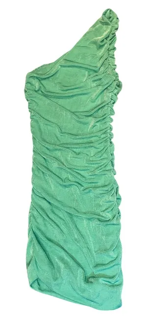 Mint Green Metallic Ruched One Shoulder Ruched Bodycon Cocktail Party Dress thumbnail 1