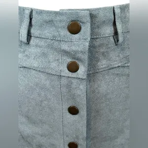 She + Sky Faux Suede Mini Skirt Womens Large‎ Blue Button Front A-Line Indie thumbnail 4